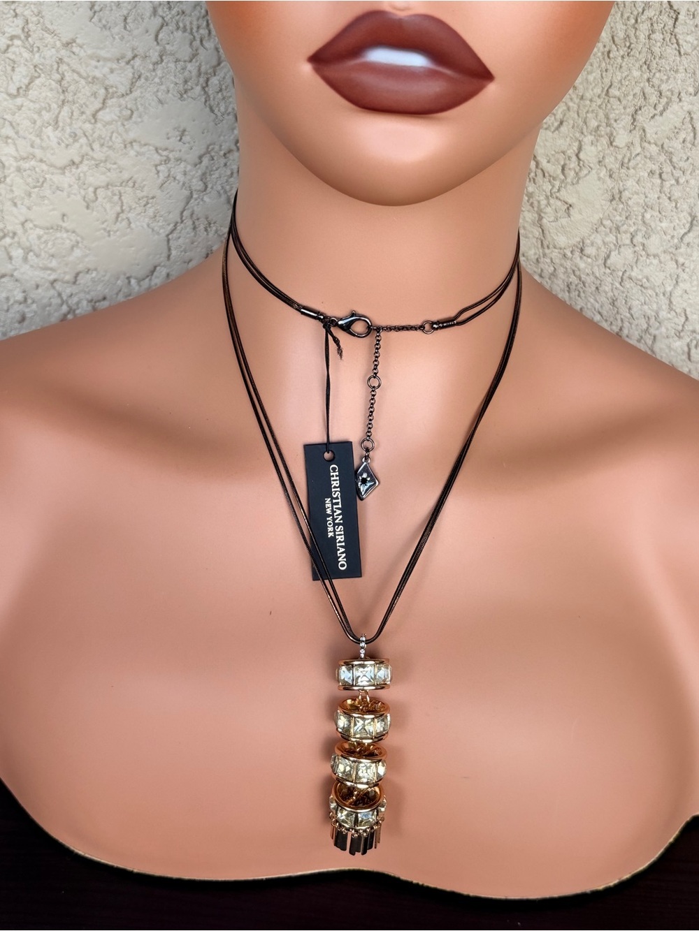 Christian Siriano Black/Gold Chain Necklace  with CZ Gold Tassel Pendant